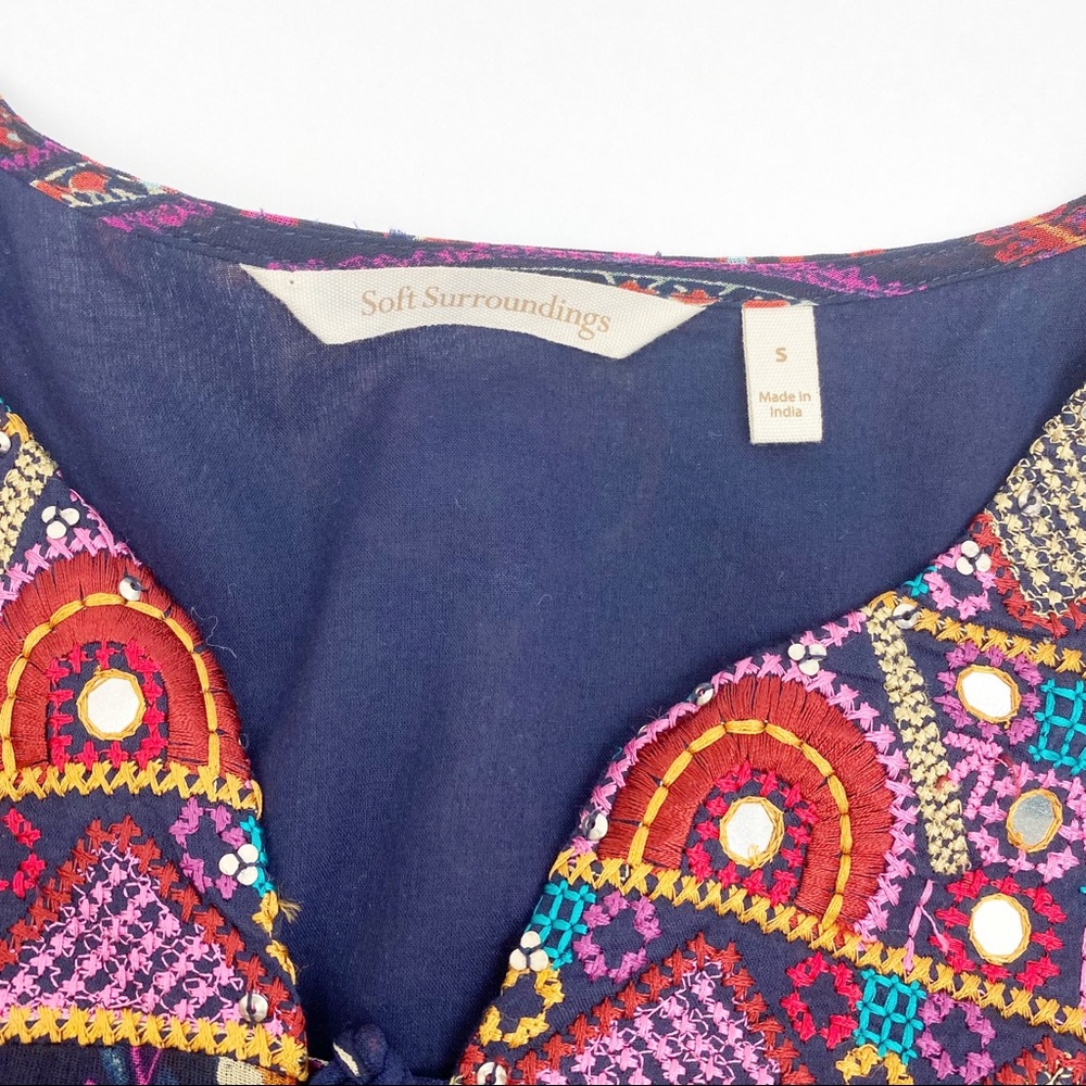 Soft Surroundings Iskra Paisley Floral Embroidered Bohemian Tunic: Navy Blue - Picture 13 of 14